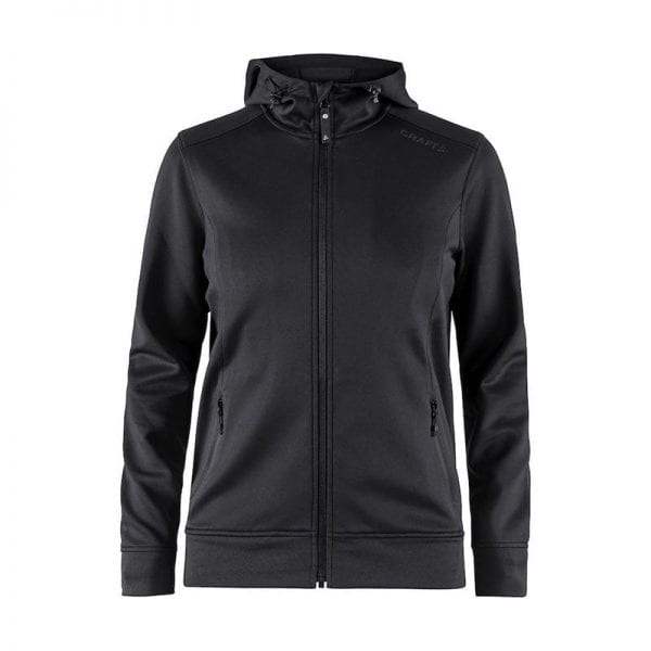 CRAFT Noble Full Zip Hoodie, til kvinder sweatshirt med lynlåsdetalje foran og hætte bagtil. Farven sort
