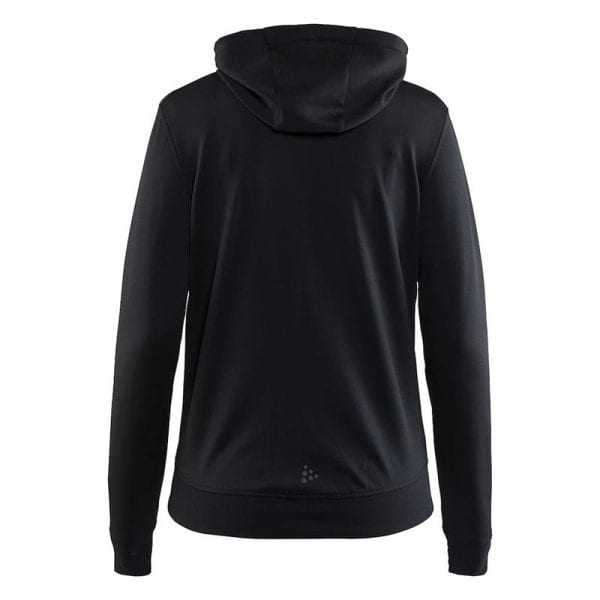 CRAFT Noble Full Zip Hoodie, til kvinder sweatshirt med lynlåsdetalje foran og hætte bagtil. Farven sort bagfra