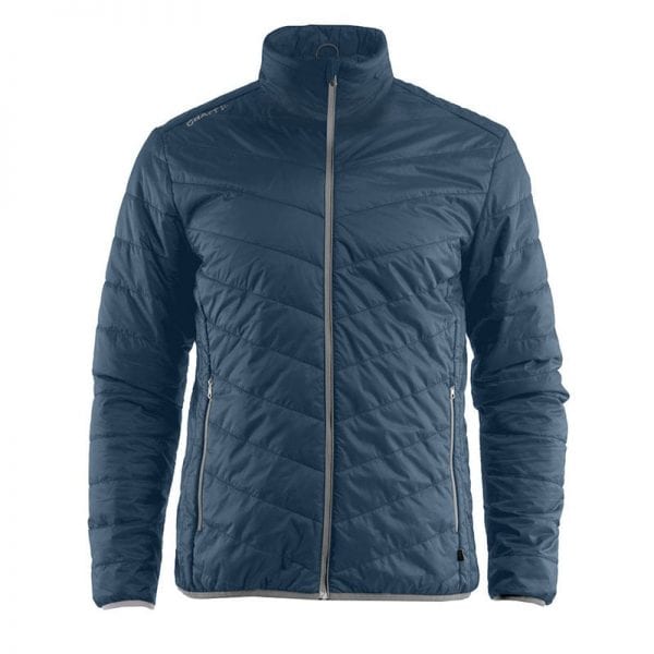 CRAFT Thin Primaloft Jacket, jakke i tyndt materiale der gør den åndbar, lommedetaljer foran. Ducet blå med lyse grå detaljer.
