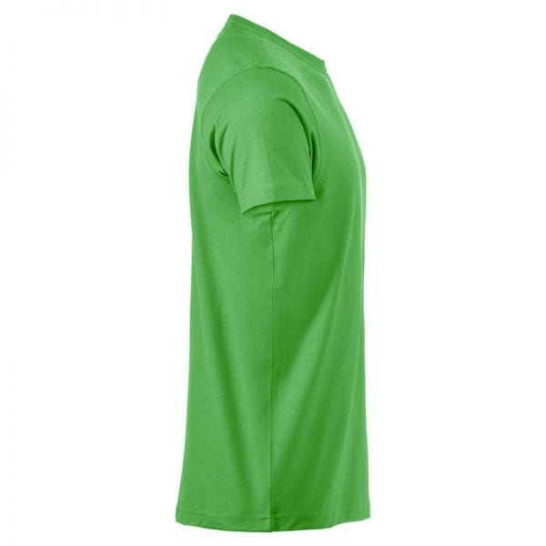 Premium t-shirt fra CLIQUE - højt kvalitets single jersey med dobbeltkrave. Ses her fra siden i farven æble grøn