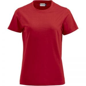 Premium dame t-shirt fra CLIQUE - højt kvalitets single jersey med dobbeltkrave. Ses her i farven rød