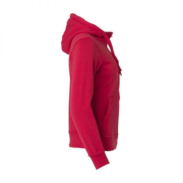 Basic dame fullzip hoody fra CLIQUE - blød kvalitet med lommer foran. Ses her fra siden i farven rød
