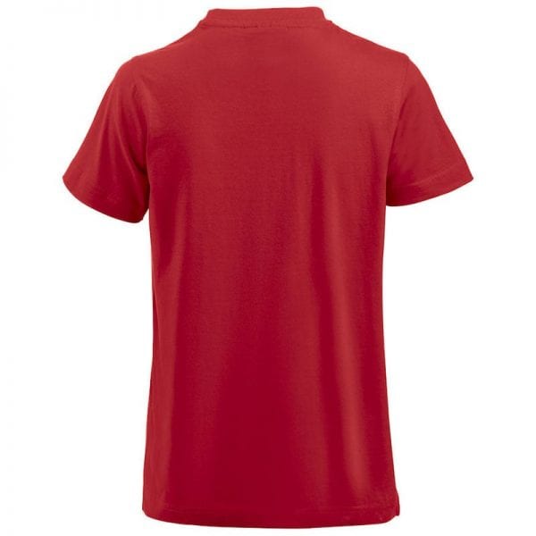Premium dame t-shirt fra CLIQUE - højt kvalitets single jersey med dobbeltkrave. Ses her bagfra i farven rød