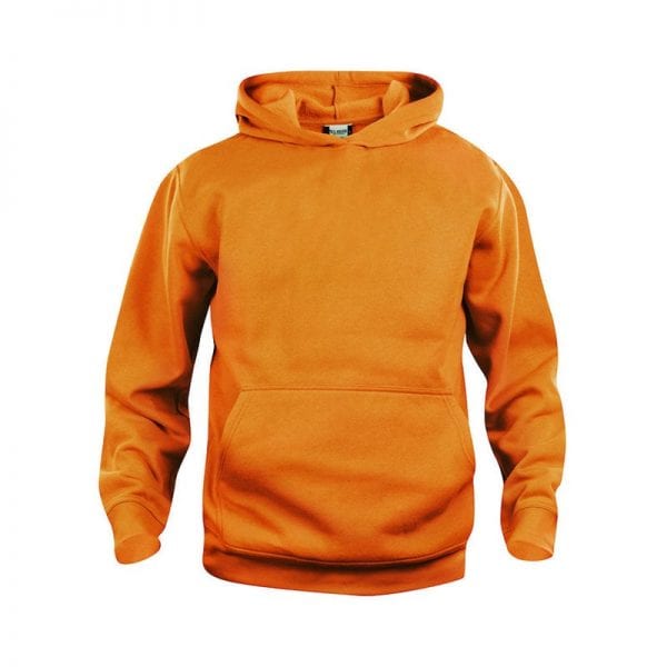 Basic junior hoody trøje - lækker, slidstærk trøje med frontlommer. Ses her i farven orange