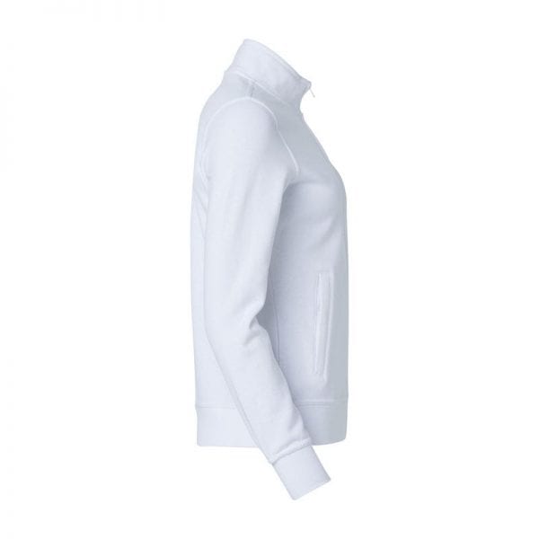 Basic cardigan fra CLIQUE - god kvalitets sweatshirt med lynlås. Ses her fra siden i farven hvid