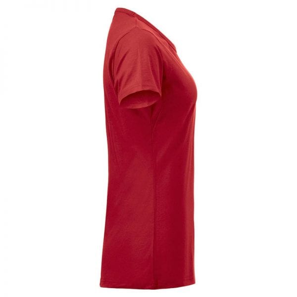 Fashion dame t-shirt fra CLIQUE - figursyret single jersey. Ses her fra siden i farven rød