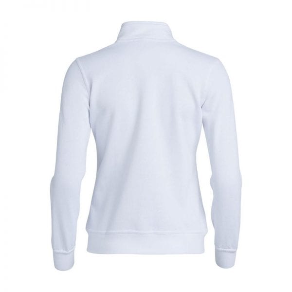 Basic dame cardigan fra CLIQUE - god kvalitets sweatshirt med lynlås. Ses her bagfra i farven hvid