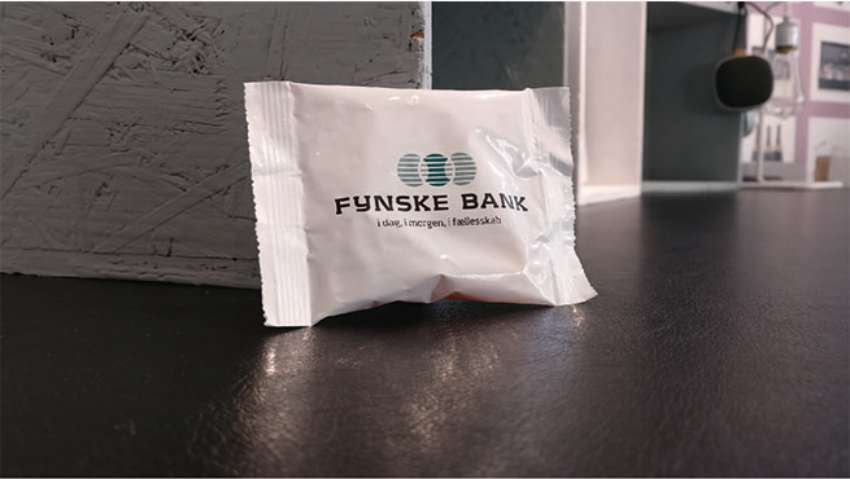 Fynske Bank reklameslik med logo til portfolio