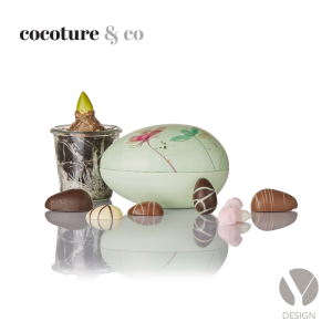 Grønt Metalæg med marcipanæg, fyldte chokoladeæg og påskeskum 300 g.